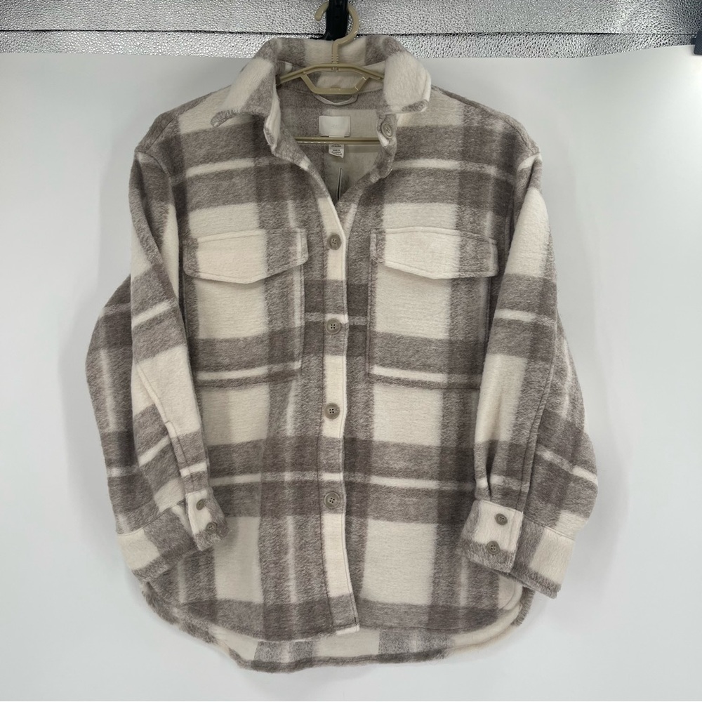 H&M Cream and Gray Plaid Shacket